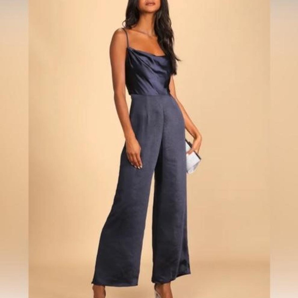 Lush navy satin NWT jumpsuit